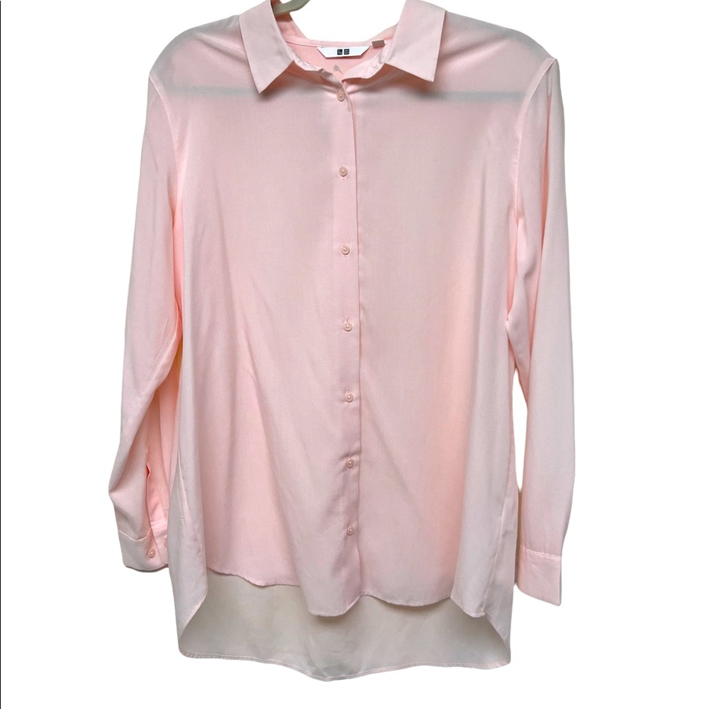 Uniqlo Light Pink Rayon Long Sleeve Blouse